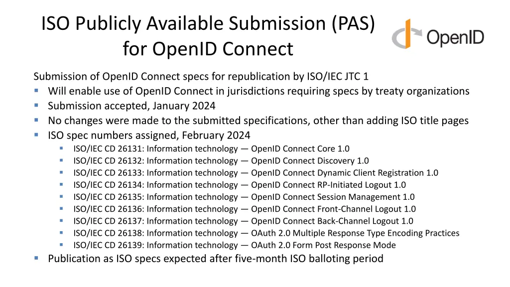 iso publicly available submission pas for openid