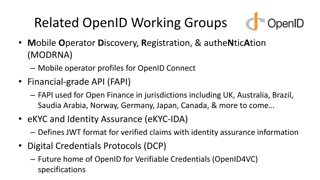 related openid working groups