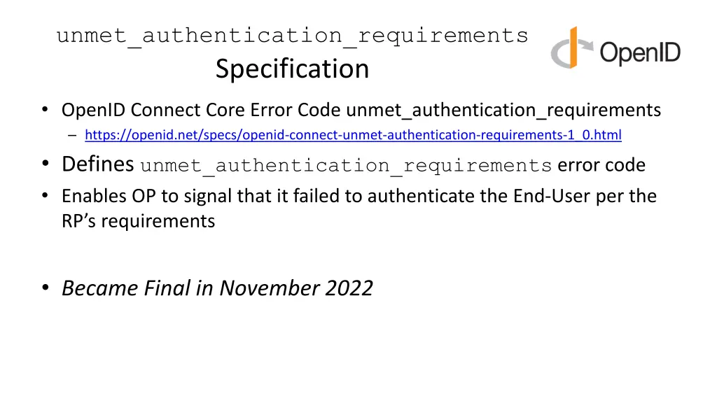 unmet authentication requirements specification