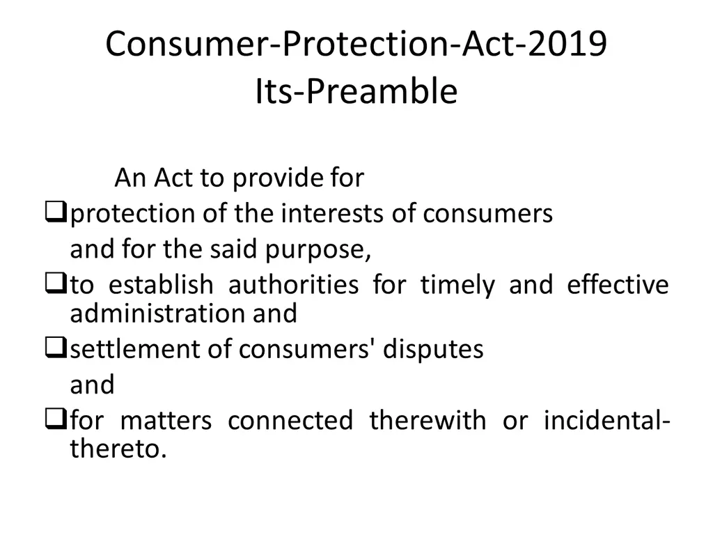 consumer protection act 2019 its preamble