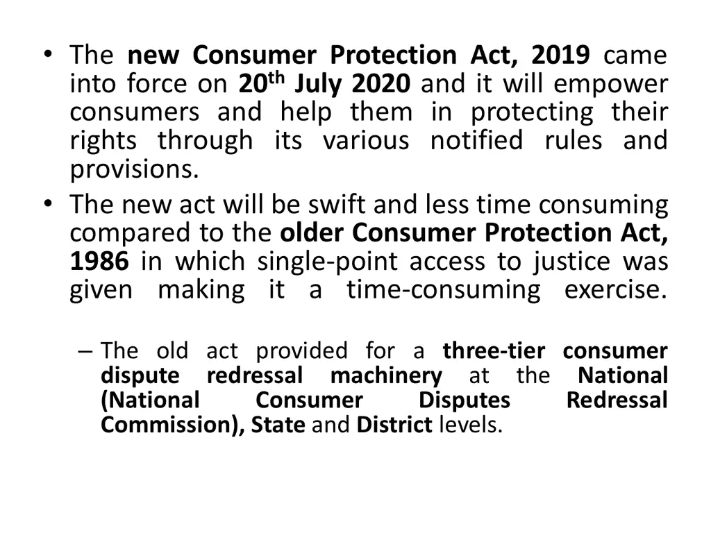 the new consumer protection act 2019 came into