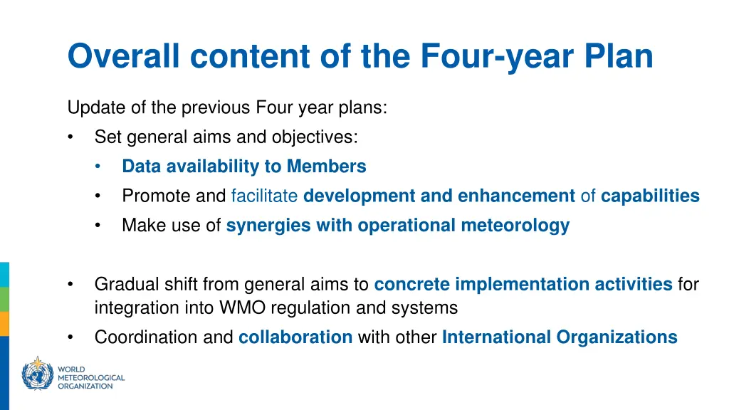 overall content of the four year plan