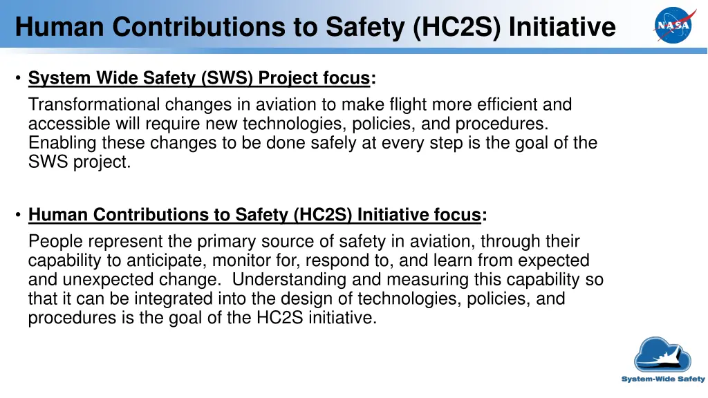 human contributions to safety hc2s initiative