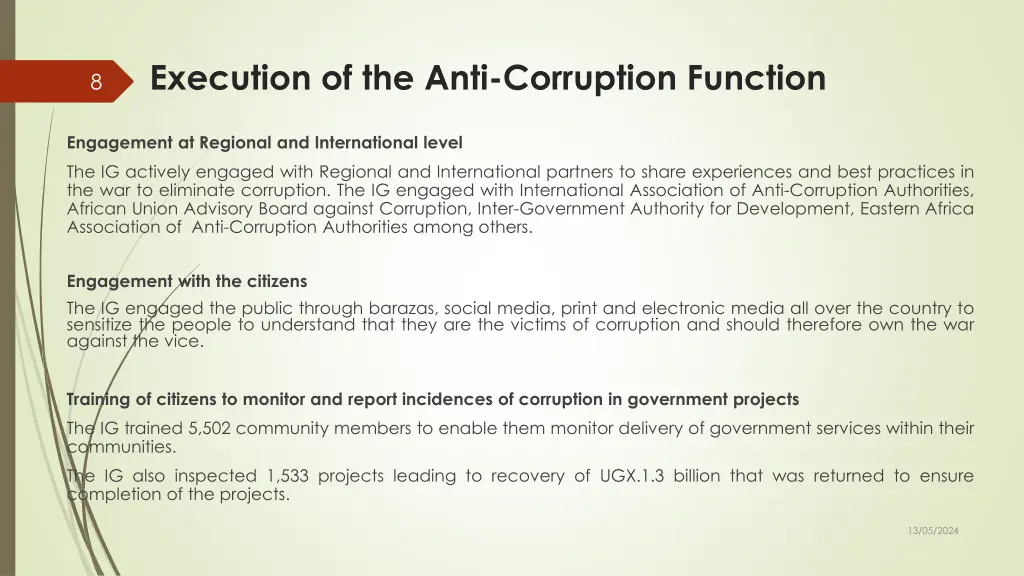 execution of the anti corruption function 1