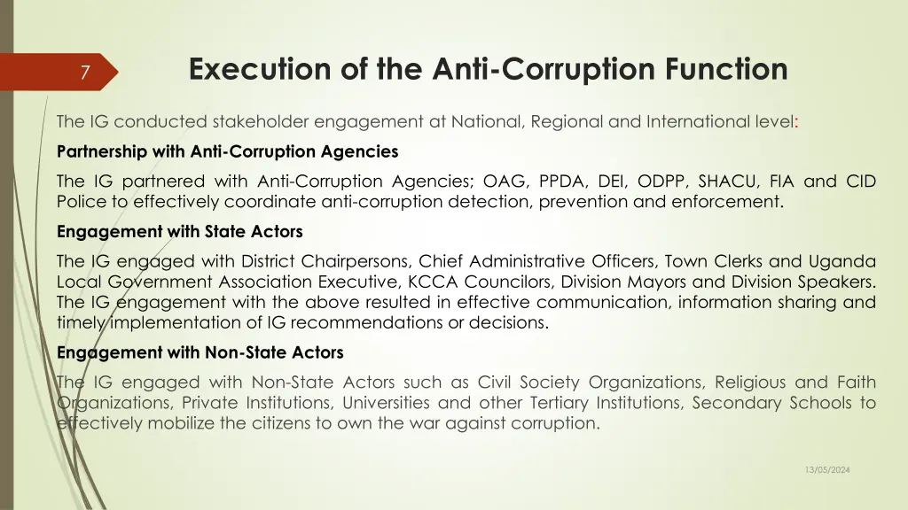 execution of the anti corruption function