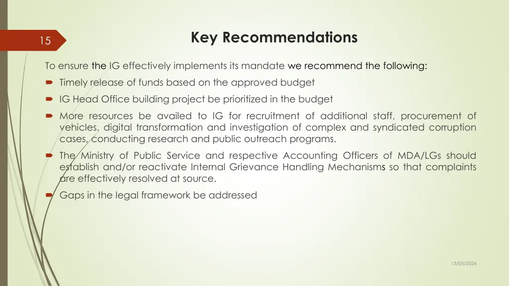 key recommendations