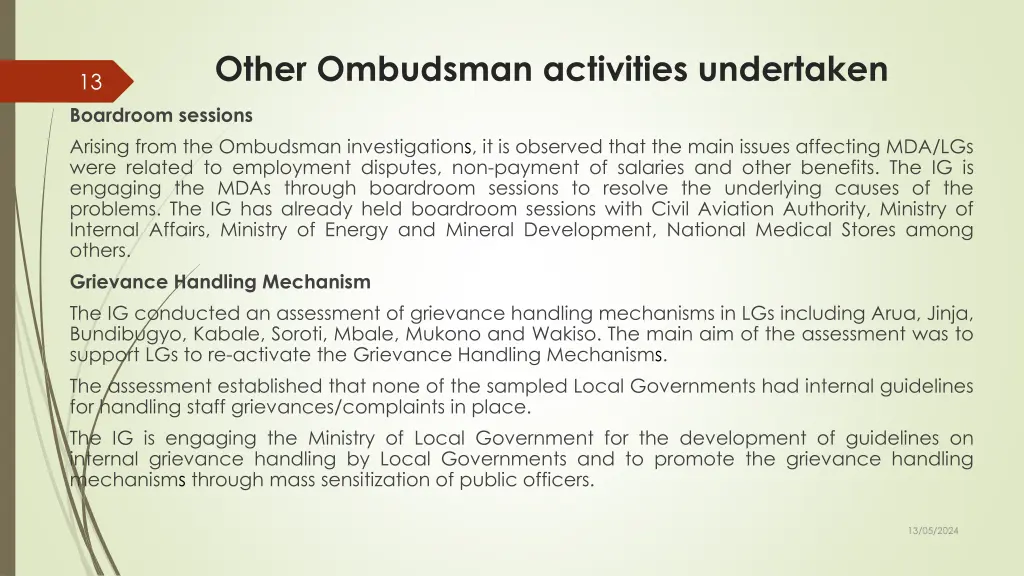 other ombudsman activities undertaken