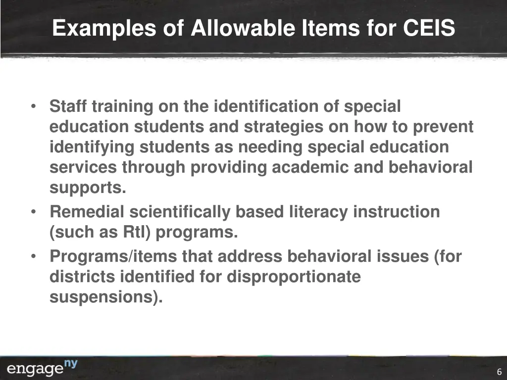 examples of allowable items for ceis