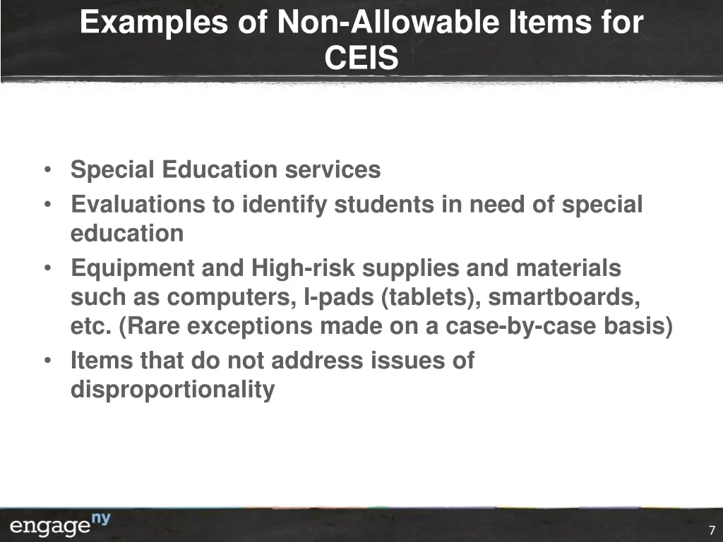 examples of non allowable items for ceis