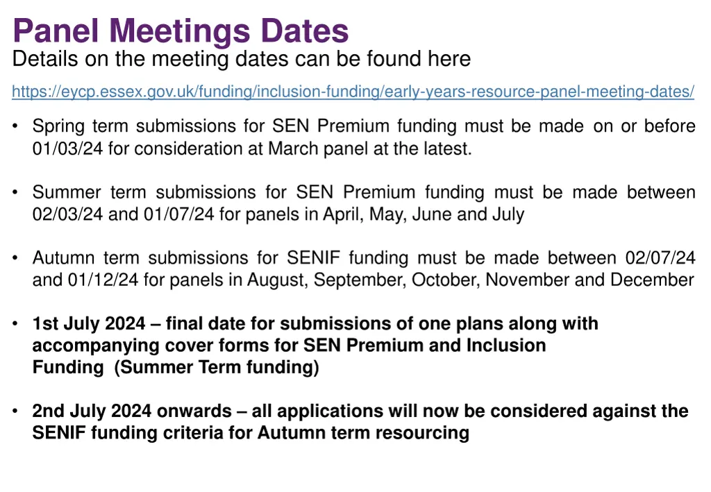 panel meetings dates