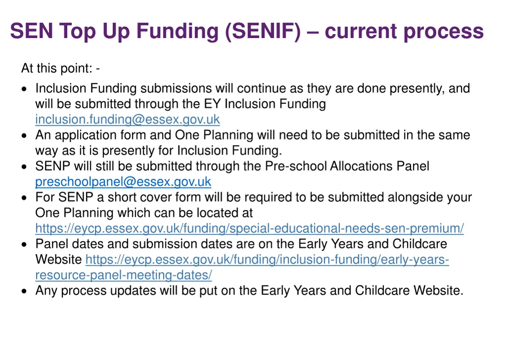 sen top up funding senif current process