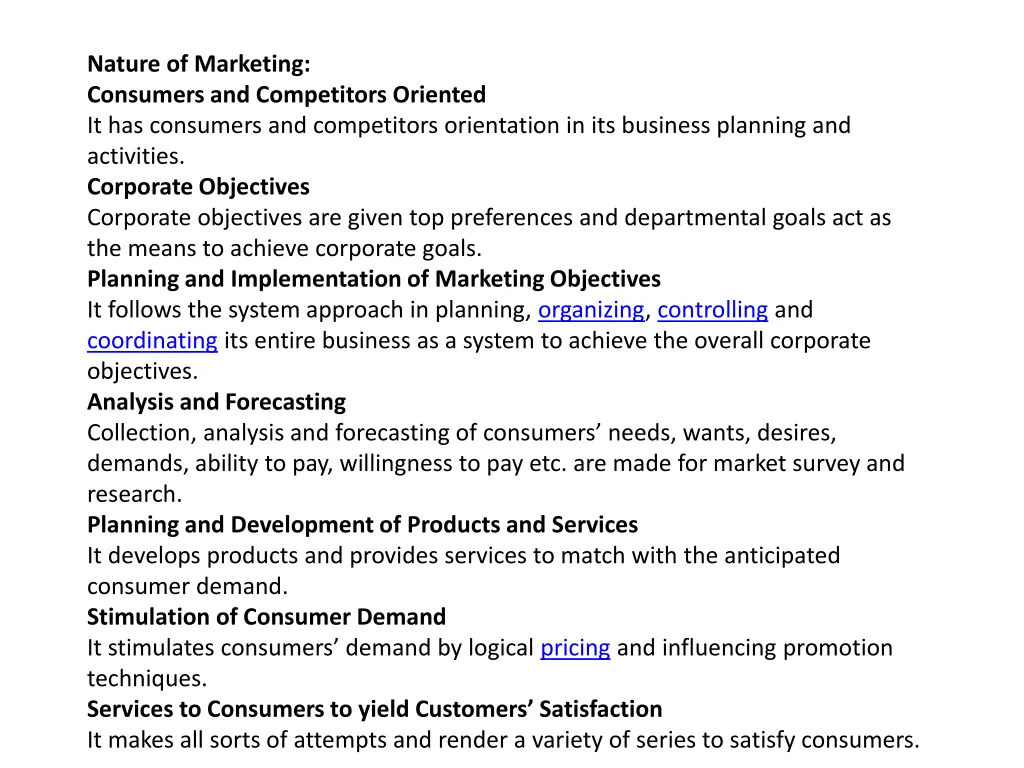 nature of marketing consumers and competitors