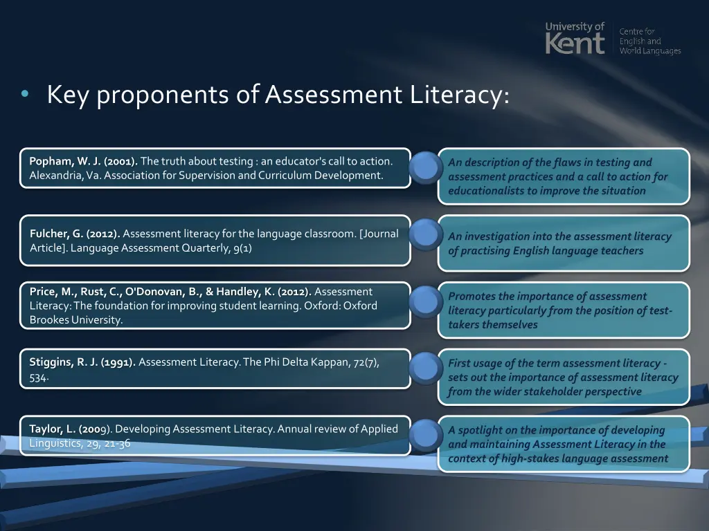 key proponents of assessment literacy