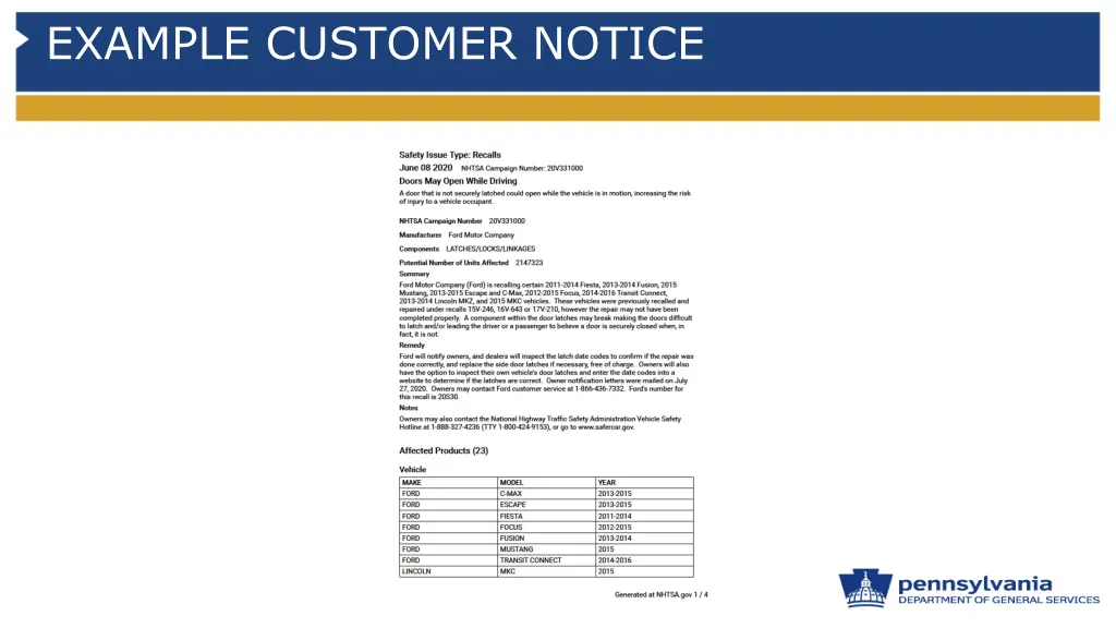 example customer notice