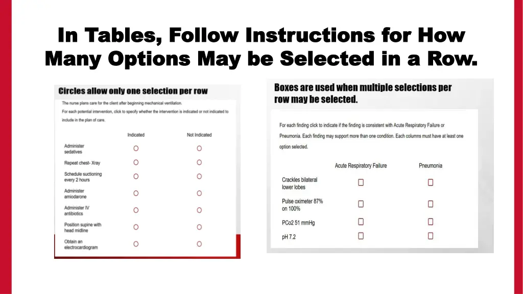 in tables follow instructions for how in tables