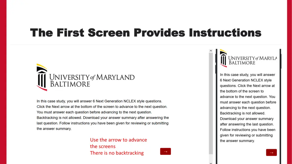 the first screen provides instructions the first