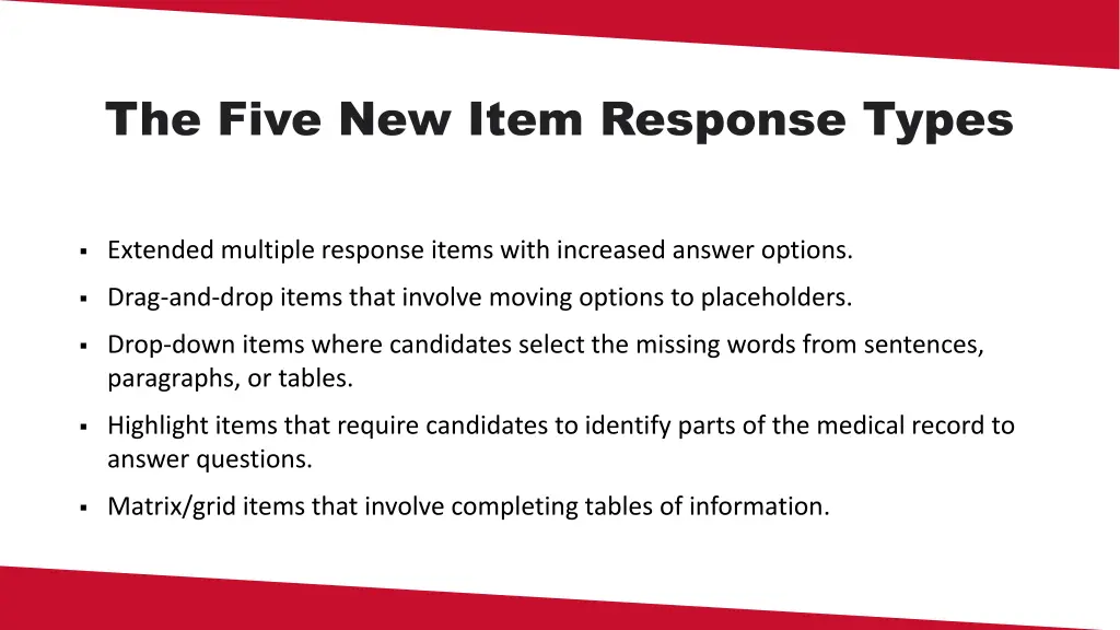 the five new item response types