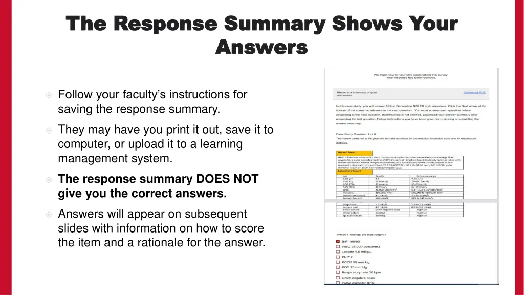 the response summary shows your the response