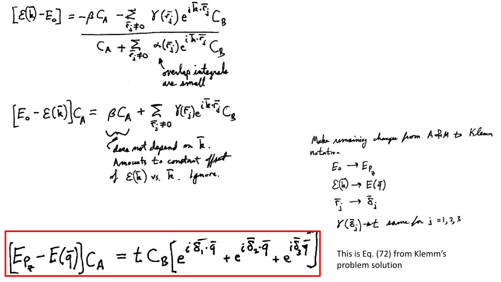 this is eq 72 from klemm s problem solution