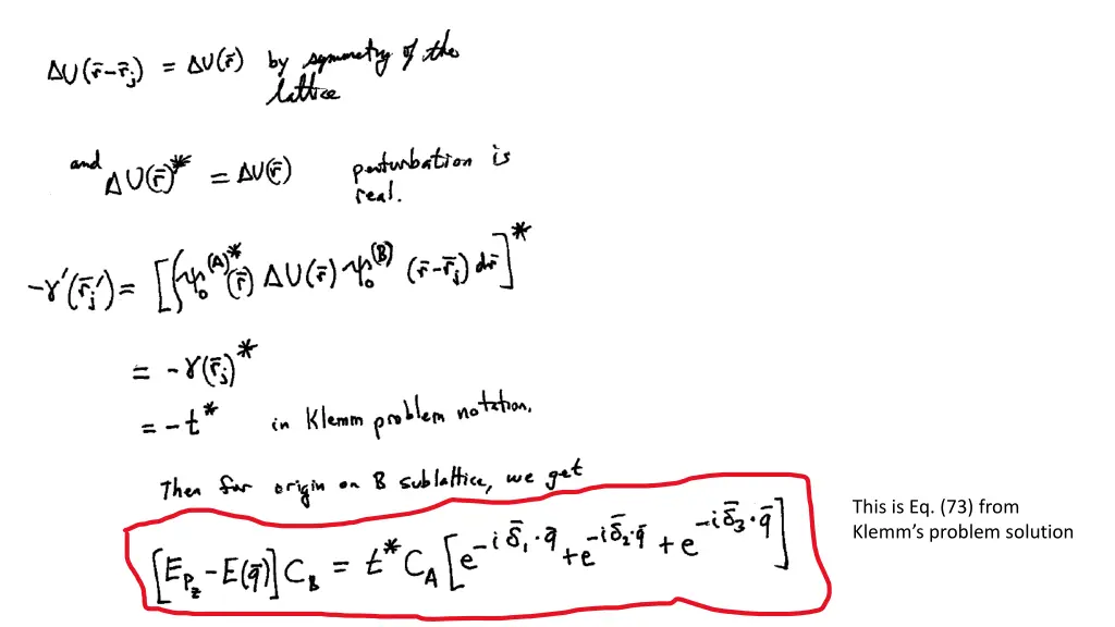 this is eq 73 from klemm s problem solution