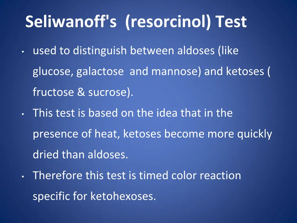 seliwanoff s resorcinol test