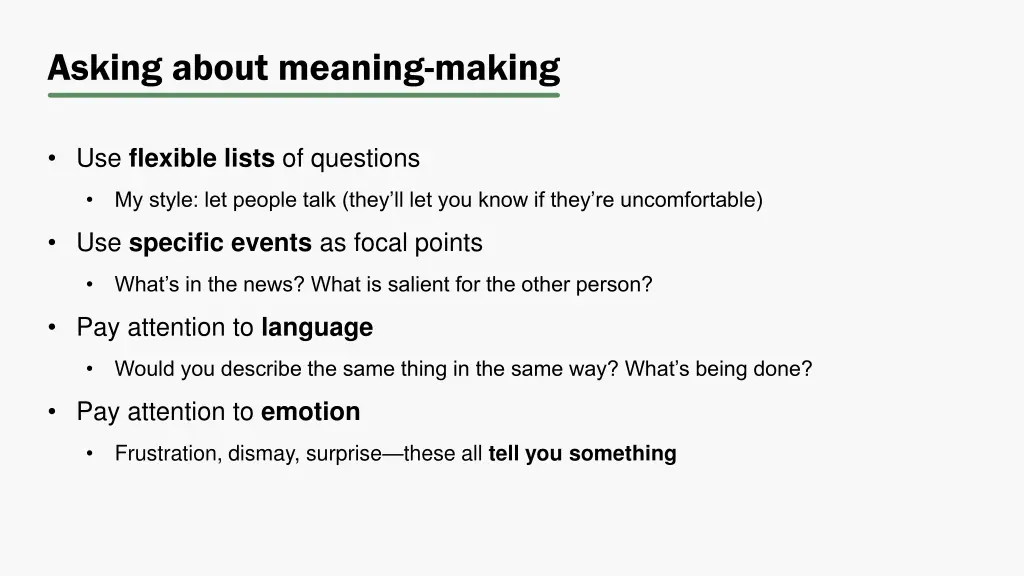 asking about meaning making