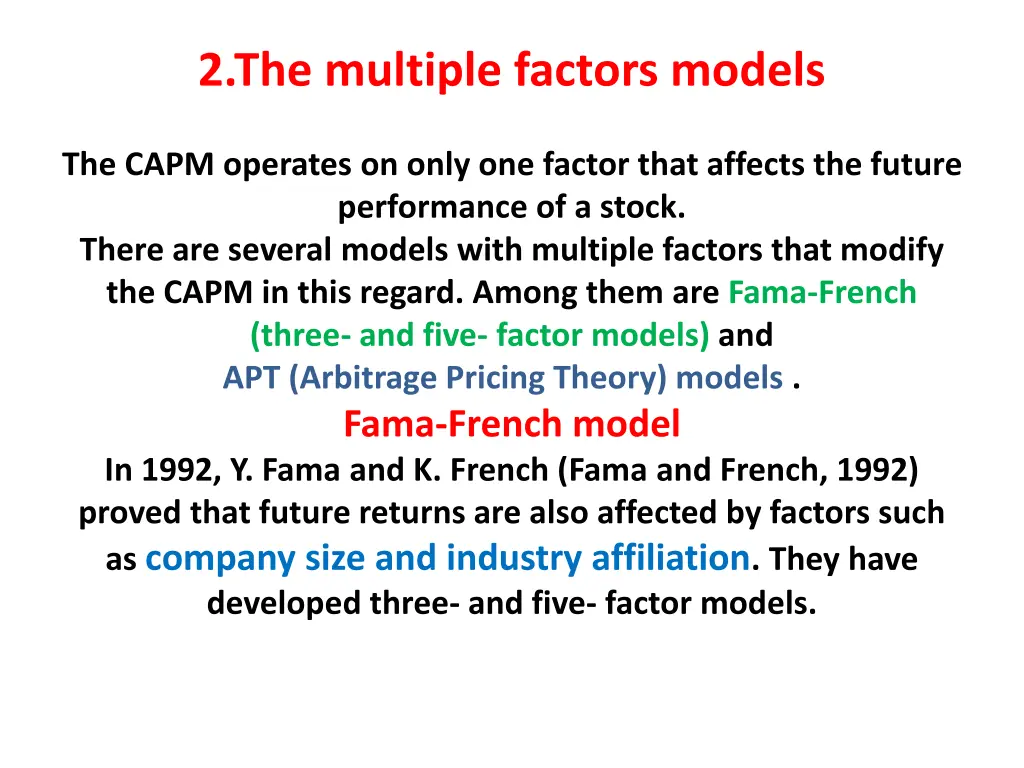 2 the multiple factors models