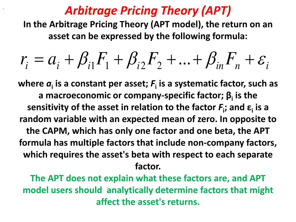 arbitrage pricing theory apt in the arbitrage