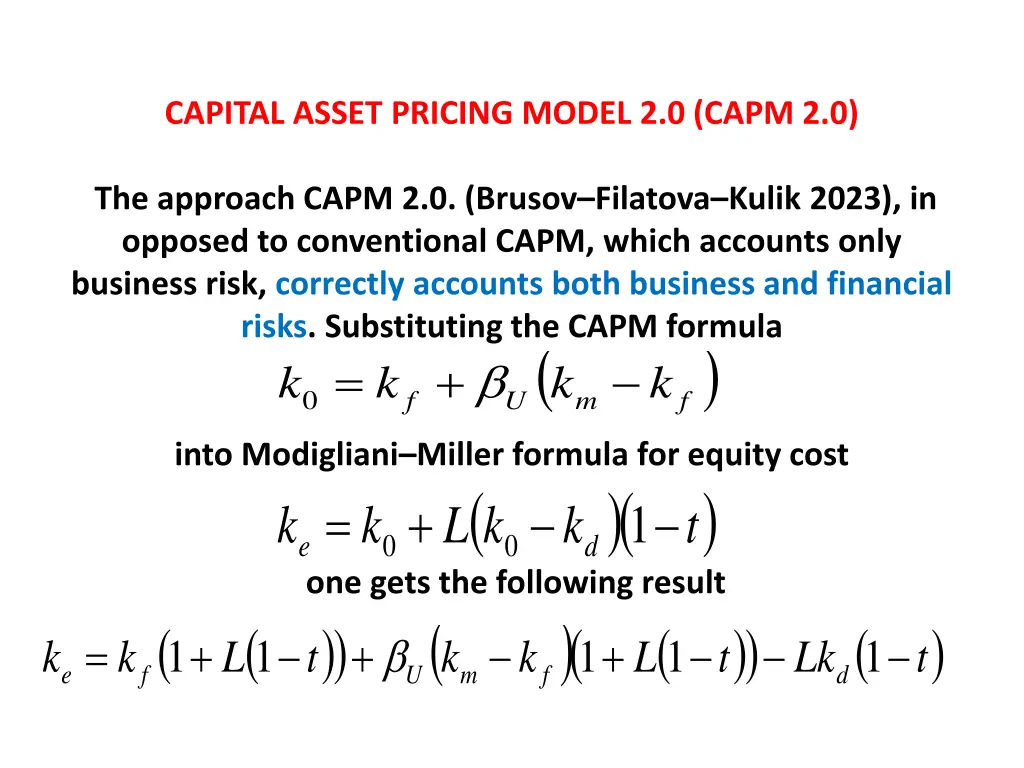 capital asset pricing model 2 0 capm 2 0