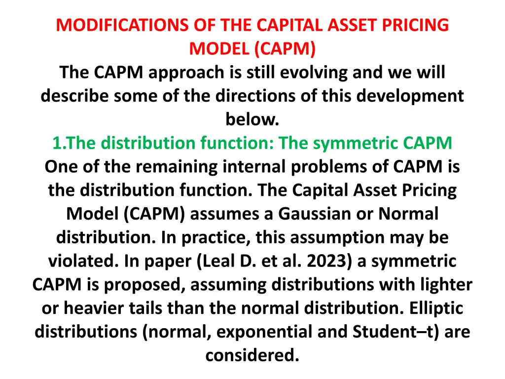 modifications of the capital asset pricing model