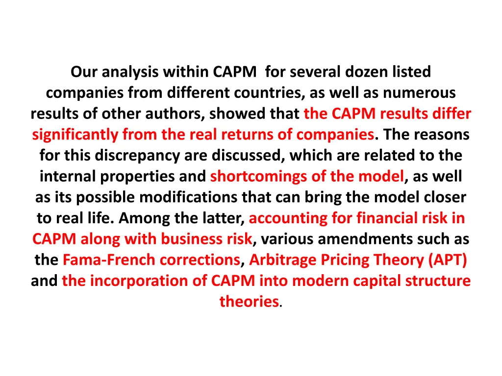 our analysis within capm for several dozen listed