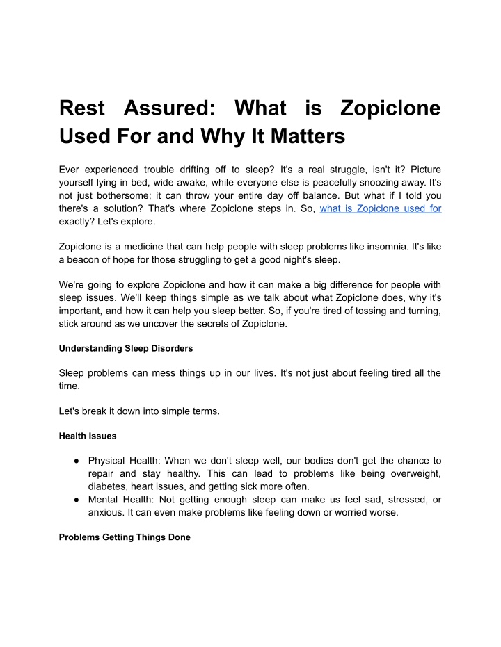 rest assured what is zopiclone used