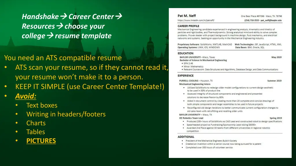 handshake resources college resume template