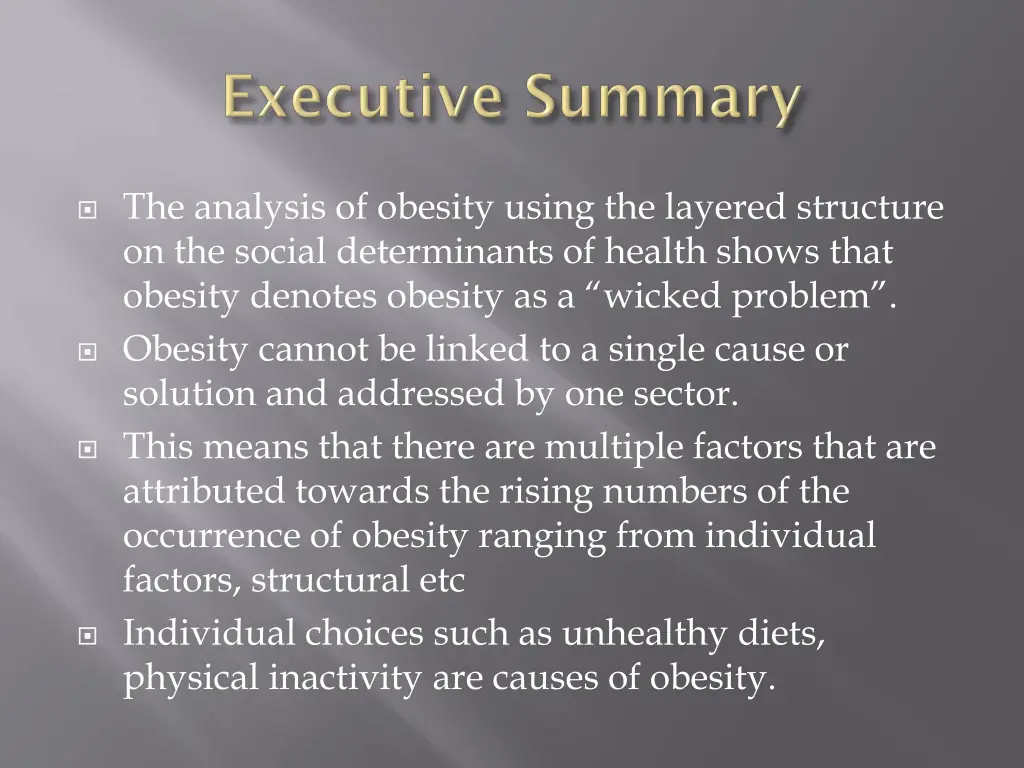 the analysis of obesity using the layered