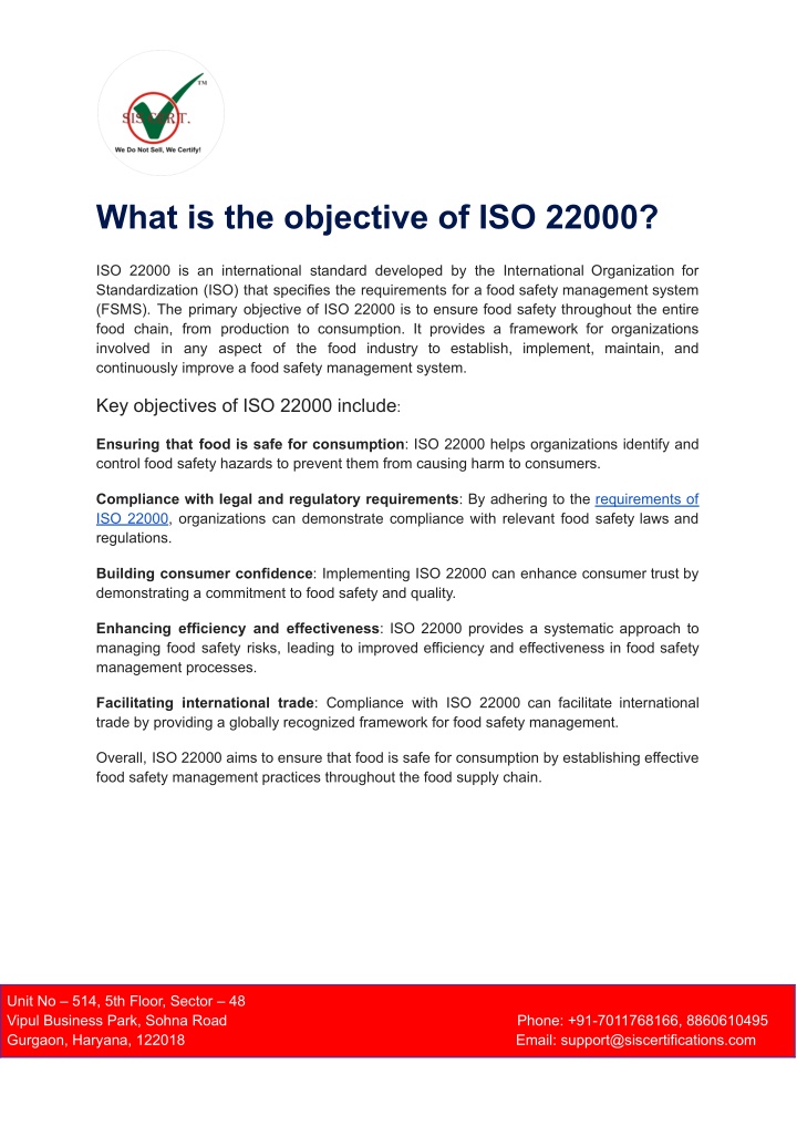 what is the objective of iso 22000