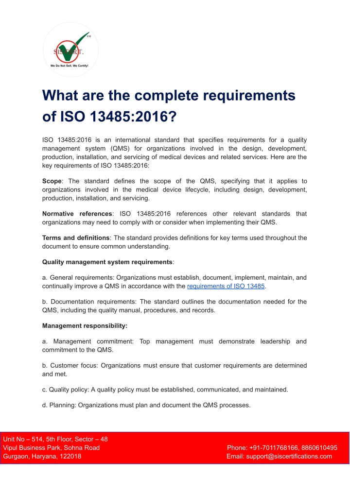 what are the complete requirements of iso 13485