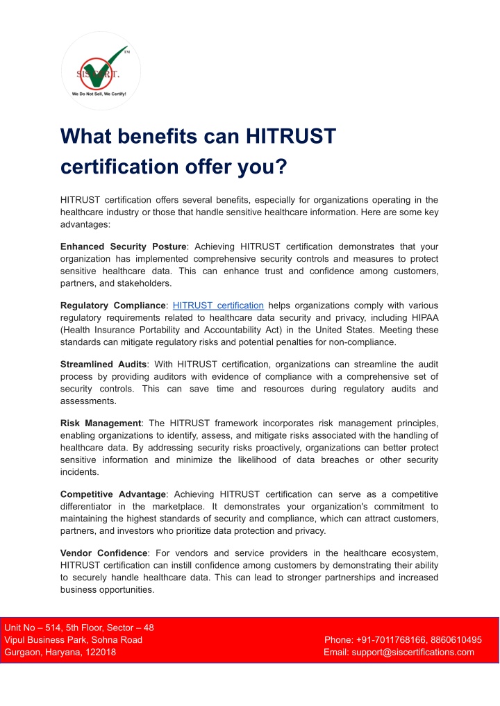 what benefits can hitrust certification offer you