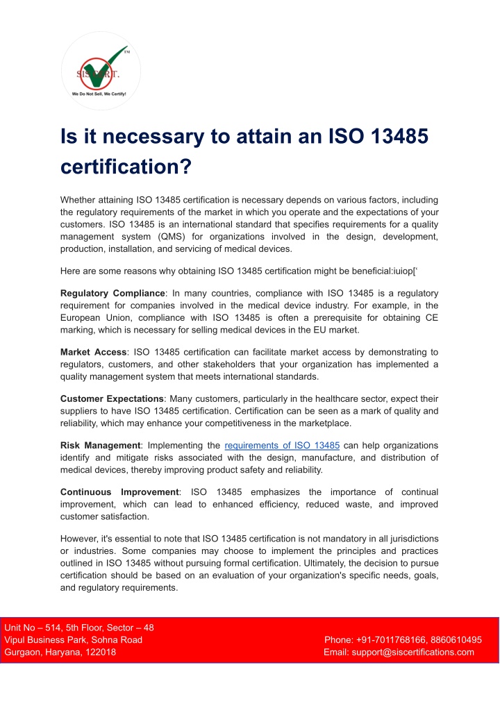 is it necessary to attain an iso 13485