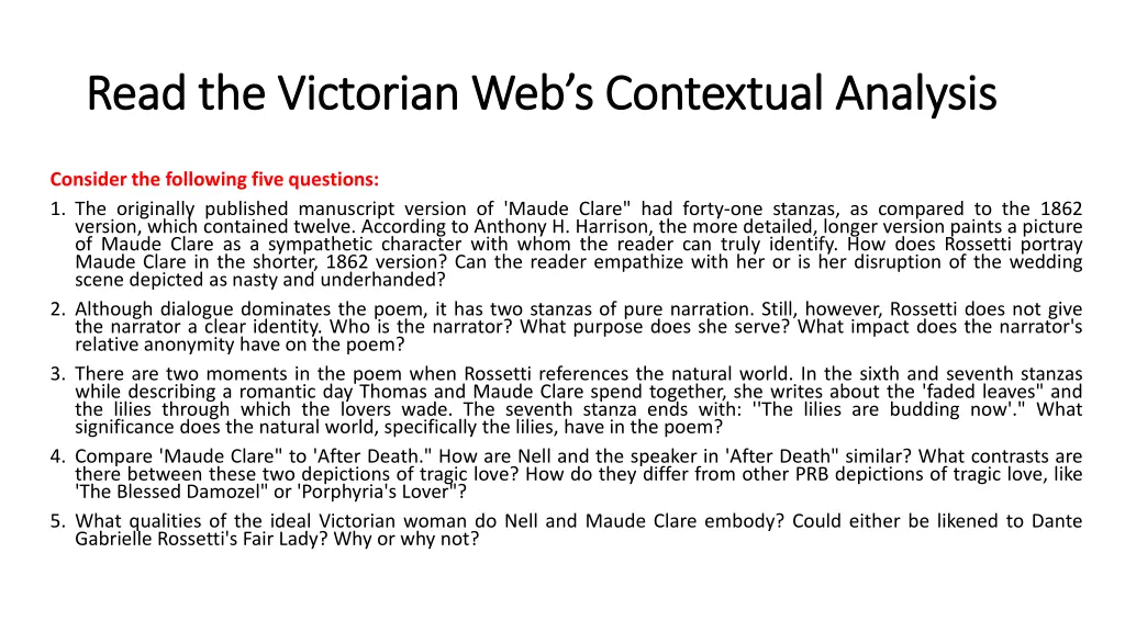 read the victorian web s contextual analysis read