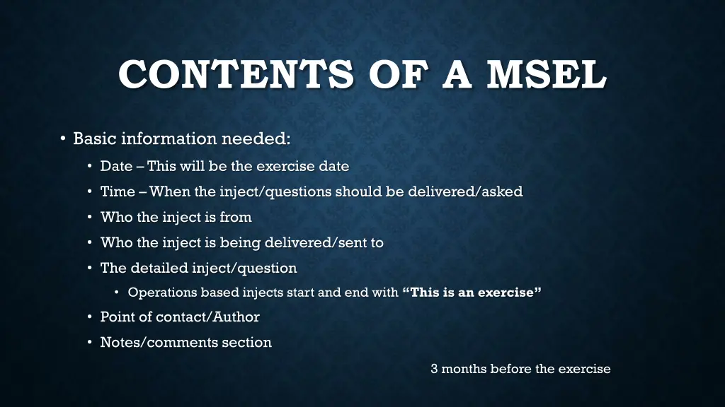 contents of a msel