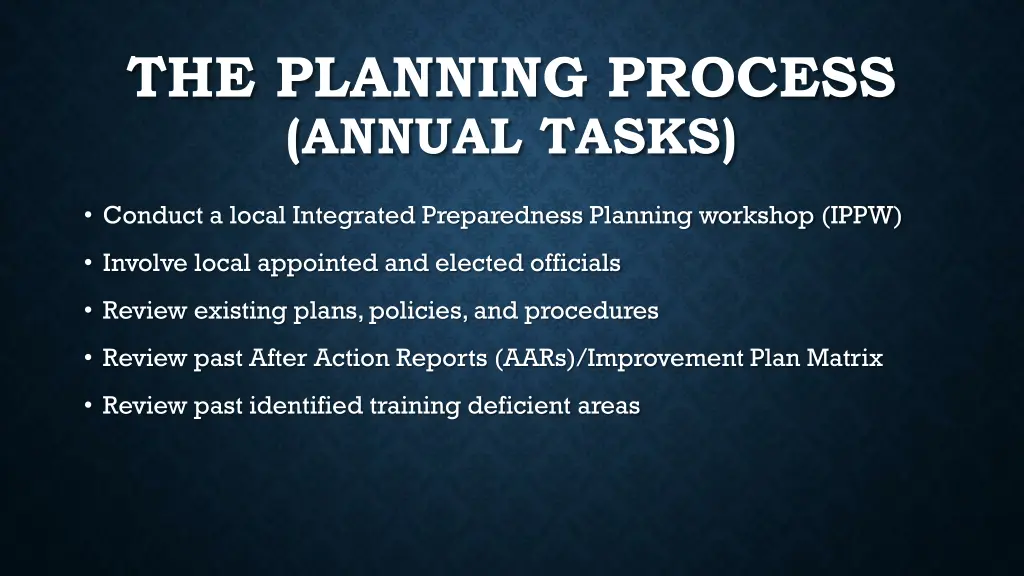 the planning process annual tasks