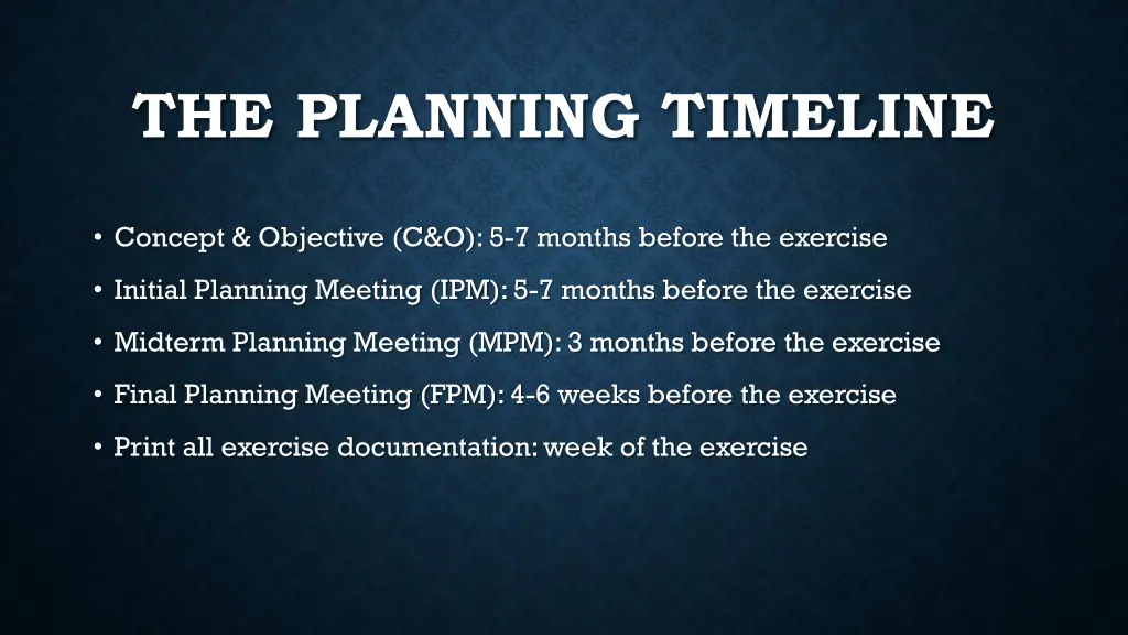 the planning timeline