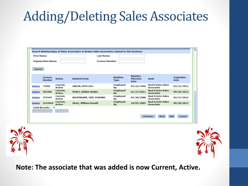 adding deleting sales associates 10