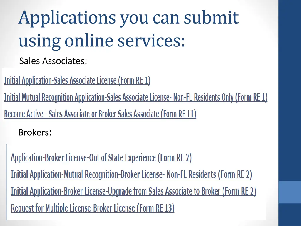 applications you can submit using online services