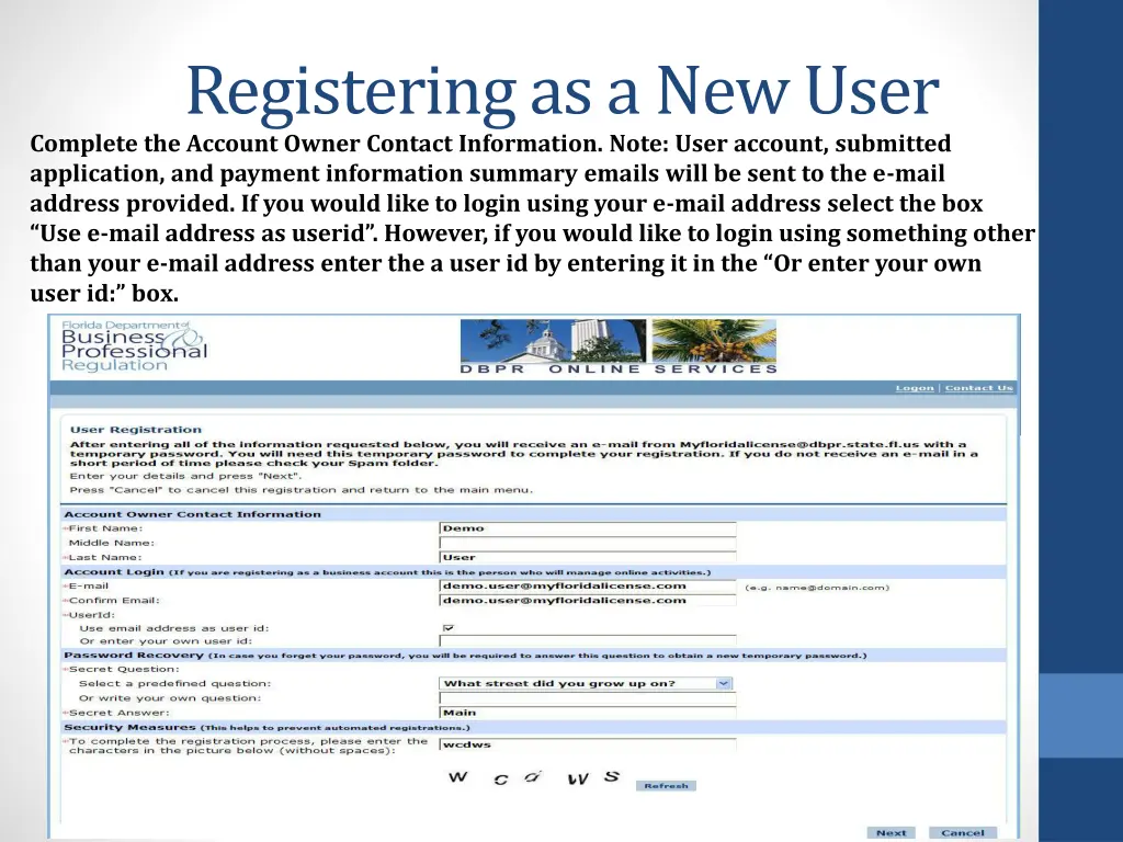 registering as a new user complete the account