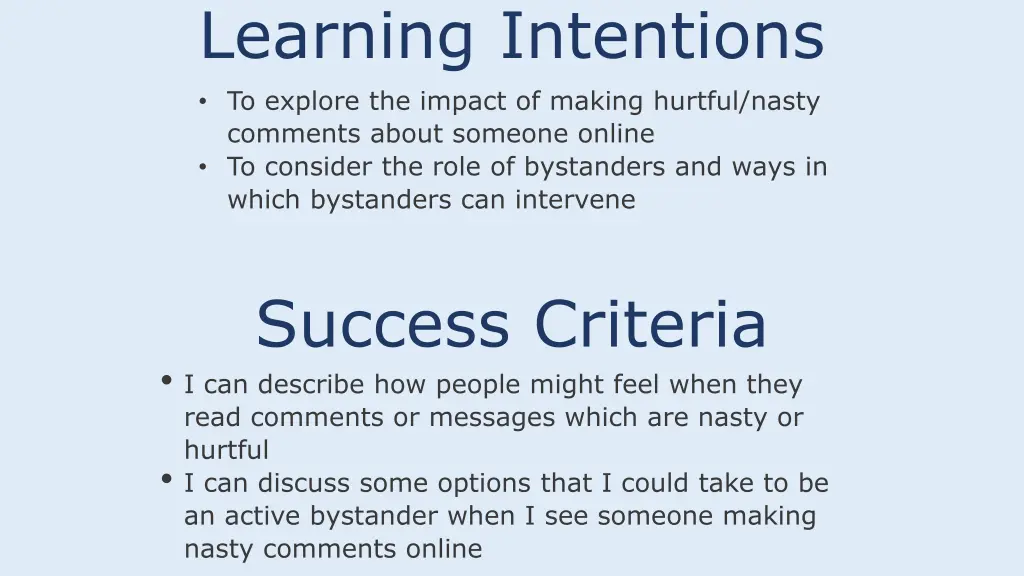 learning intentions to explore the impact