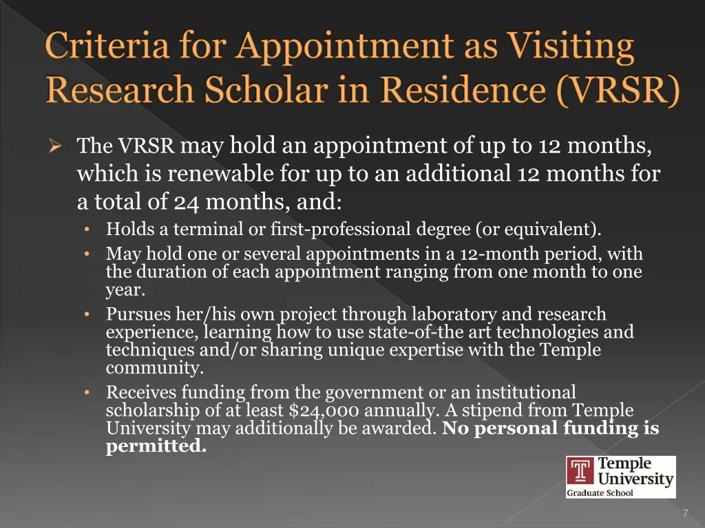 criteria for appointment as visiting research 1