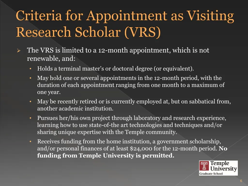 criteria for appointment as visiting research