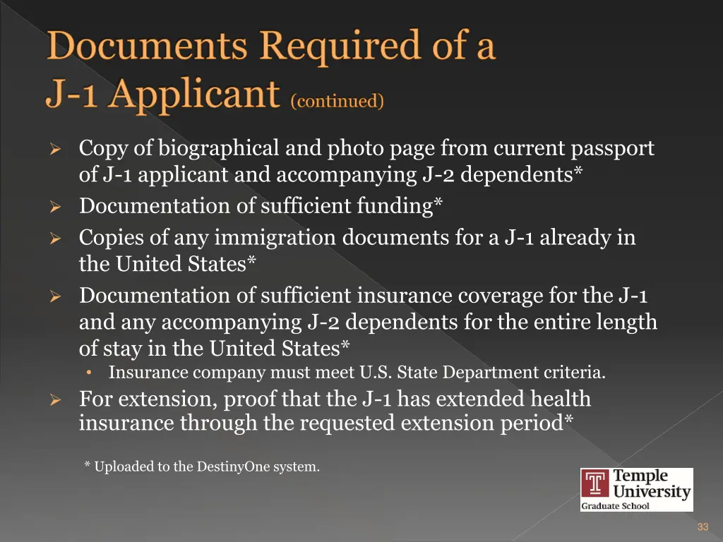 documents required of a j 1 applicant continued
