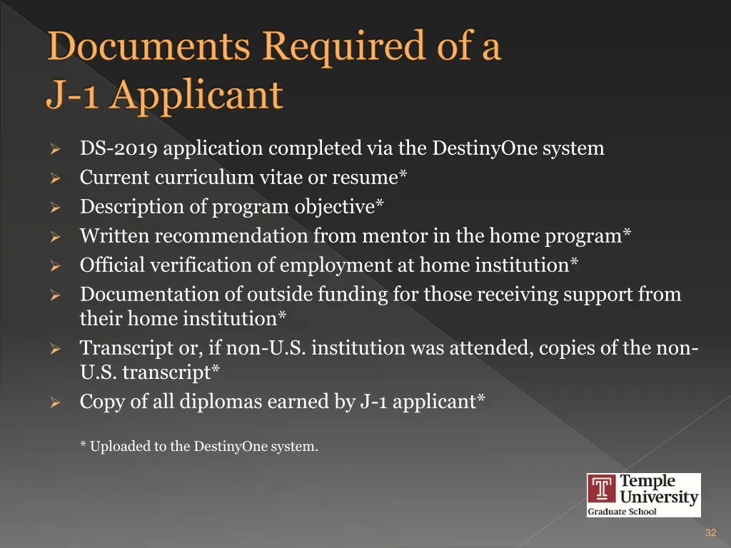 documents required of a j 1 applicant